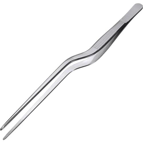 21cm 1pc Portable Long Barbecue Food Tong Professional Stainless Steel Food Tweezer Toothed Tweezer Home Kitchen BBQ Tool