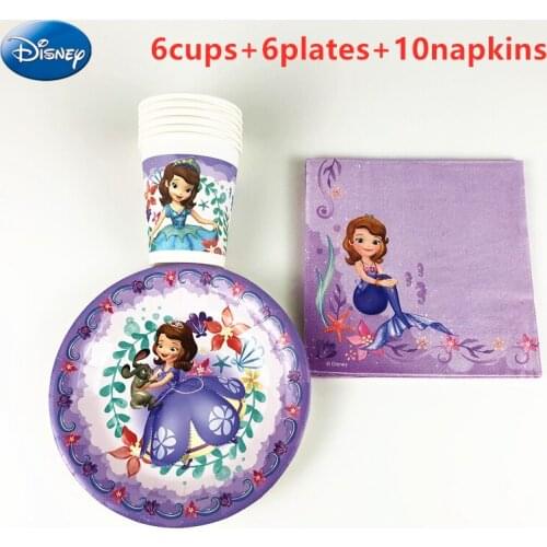 22Pcs Disney Sofia Princess kids Girls Birthday Party Tableware Cups Plates Napkins Baby Shower Decoration Family Party Supplies
