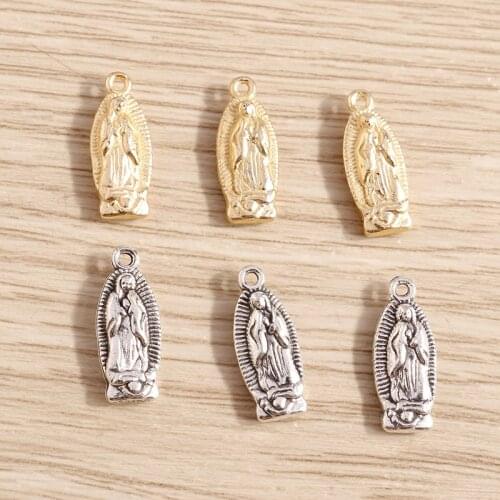 30pcs 6*15mm Vintage Virgin Mary Charms Pendants Fit Necklaces Bracelets DIY Making Tibetan Silver Charms Jewelry Handmade Craft