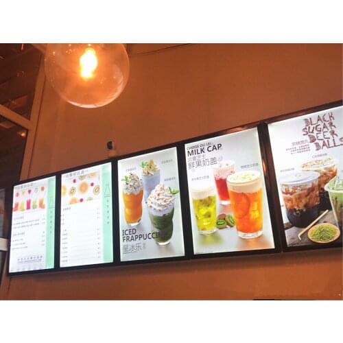 7PCS Ultra Thin Magentic Open Aluminum Frame LED Illuminated Menu Boards ,16"x24" Restaurant Lightbox for Fast Food,Pizza Shop