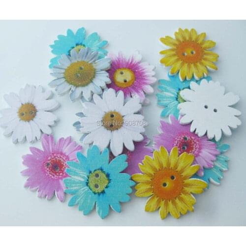 Large buttons flower shape 50pcs mixed colorful wood button 35mm decorative sewing accessories