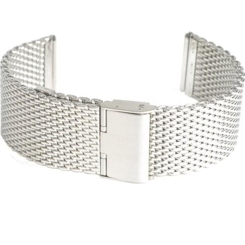 2019 New Unisex Stainless Steel Thick Mesh Watch Band Strap Watch Bracelet for Watch Fold Over Buckle Silver Watchbands