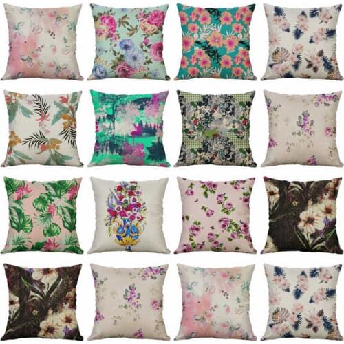 Plant Flower Leaf Pillow Case Cotton Linen Home Sofa Cushion Cover 18"Decor Printing