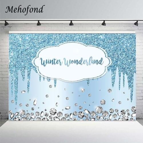 Mehofond Winter Wonderland Background For Photography Blue Glitter Bokeh Diamond Boys Birthday Party Baby Shower Backdrop Banner
