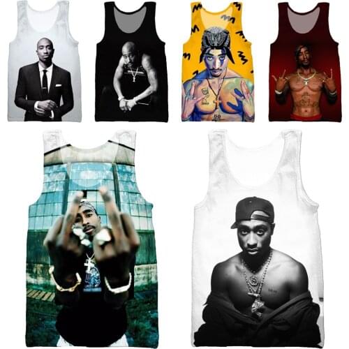 HOXIXIB 2Pac Vest Women Harajuku 3D Print Rapper Tupac Black Men Tank Tops Holiday White Undershirt Sleeveless Camping Pullover