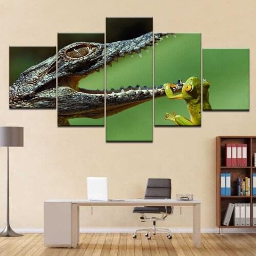 Canvas Art Painting 5 Panel Piece HD Print The Crocodile And Frog Modern Wall Posters For Home Living Room Decoration Artwork