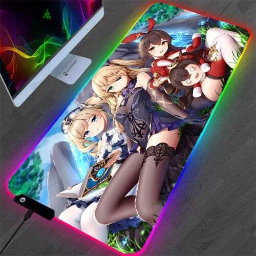 Genshin Impact Notebook Mouse Pad Rgb Anime Gaming Keyboard Desk Mat High Quality Mousepad LED Lighting One Piece Wholesale Xxl