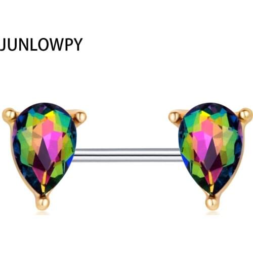 JUNLOWPY Rainbow Water Drop Nipple Bars Barbells Rings Stainless Steel Ear Lobe 14 Gauge Piercing Earring Fit Body Jewelry 20pcs