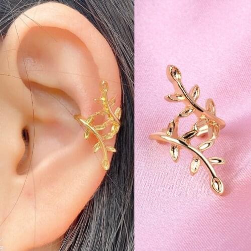 1PCS Simple Crystal Star Shape Zircon Ear Cuff For Women Charming Gold Color Leaf Clip on Earrings Without Piercing Jewelry