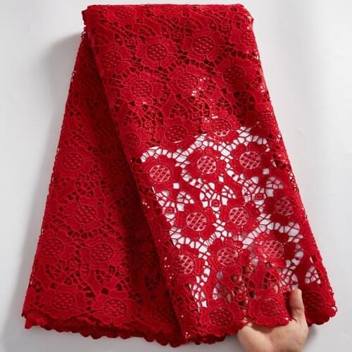 SJD LACE Red African Guipure Sequins Lace Fabric 2021 New Pattern Sewing Embroifery Fabric 5 Yards Dresses For Womem Party A2525