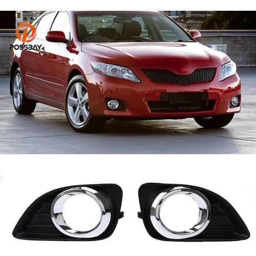 POSSBAY Front Bumper Fog Light Cover With Chrome Trim for Toyota Camry XV40 2010-2011 Facelift Fog Lamp Grille Bezel