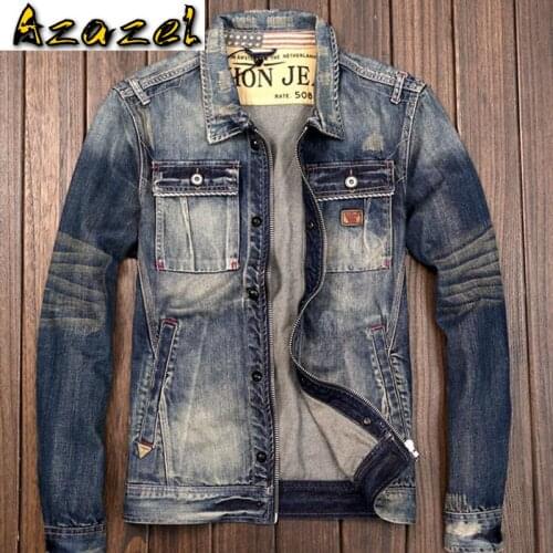 European Original Bomber Jacket Denim Coats Mens European Fashion Automotive Mens Jeans Jacket Large Outerwear Clothes 2019 A757