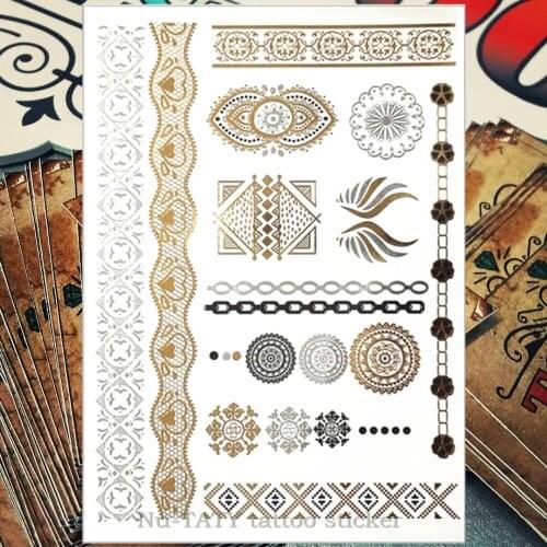 Hot sales temporary tattoo gold tattoo sex products necklace bracelet tattoo metal women flash metallic gold silver tattoos