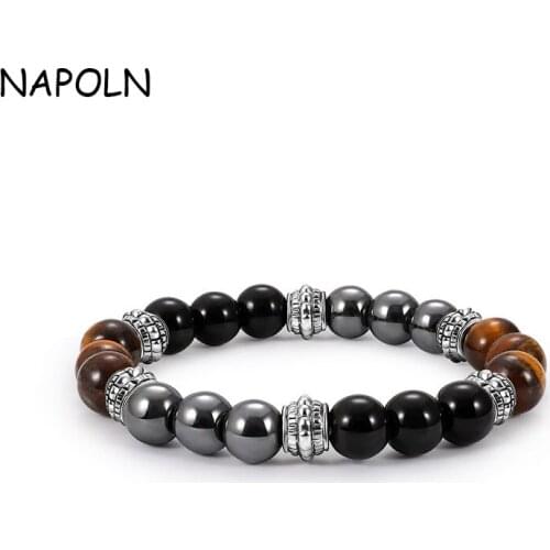 NAPOLN New Arrival Magnet Bracelet Health For Women 8MM Tiger Eye & Hematite & Black Obsidian Stone Bracelet Men Dropshipping