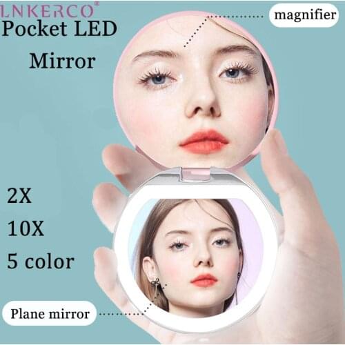 Mini Make-up mirror with led light 2X Magnifying USB charging Sensing Lighting vanities lighted Mirror pocket Mirror
