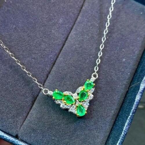Natural green Emerald Pearl Necklace natural gemstone Pendant Necklace S925 silver trendy triangle water drop girl gift Jewelry