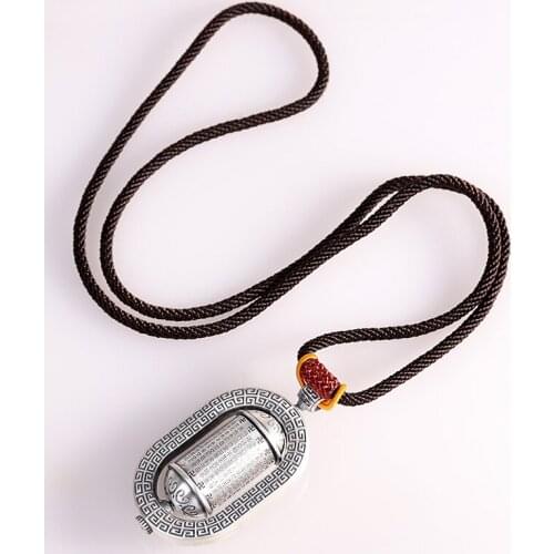 Buddha Heart Sutra Rope Necklace Pendant S990 Sterling Silver Fashion Long Sweater Chain Neckalce Jewelry Women Men 2021 New R06