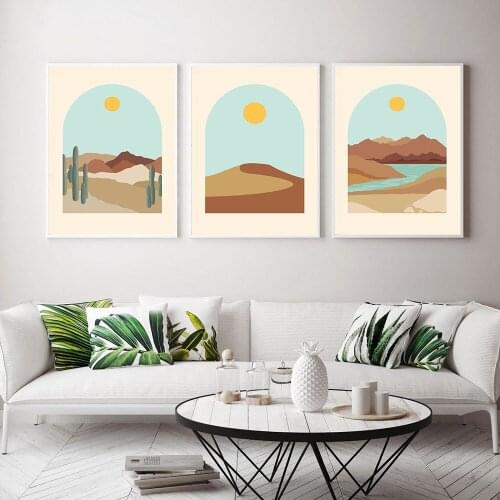 Boho Desert Landscape Poster Sunrise Sunset Art Print Vintage Canvas Painting Modern Natural Wall Picture For Living Room Decor