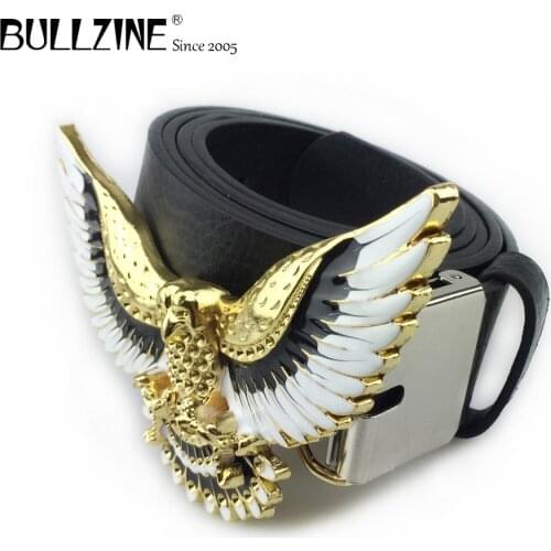 The Bullzine eagle belt buckle with gold finish with PU belt with connecting clasp FP-01348
