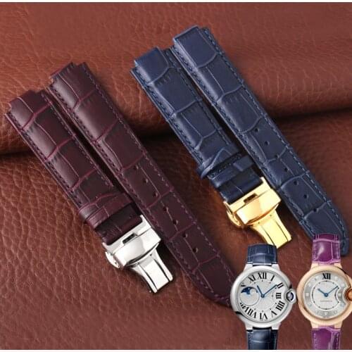 Shengmeirui 8MM 9MM 11MM 14MM 12MM Genuine Leather convex interface butterfly buckle / pin buckle strap for BALLON BLEU DE