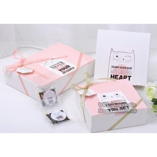 Pink white Cute cat Packing box, Candy Macaroon bpxes Cookie Packing Food Packing Box 100pcs/lot