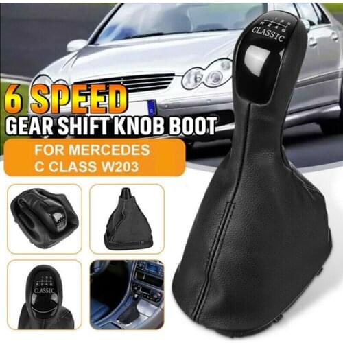 6 Speed Gear Shift Knob PU & Boot Cover Black for Mercedes-Benz C Class W203 2000-2006
