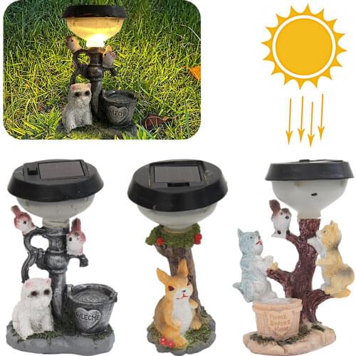 Garden Statue Solar Animal Resin Decoration Cat Indoor Outdoor Decoration Path Desktop Dog Rabbit Solar Light