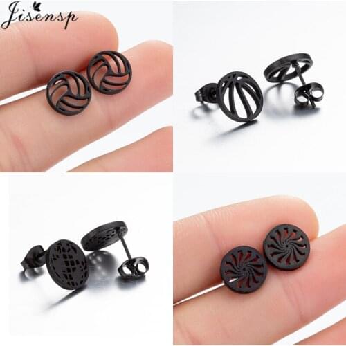 Small Stainless Steel Volleyball Stud Earrings Women Men Fashion Sports Jewelry Black Round Basketball Earing Piercing Punk Gift