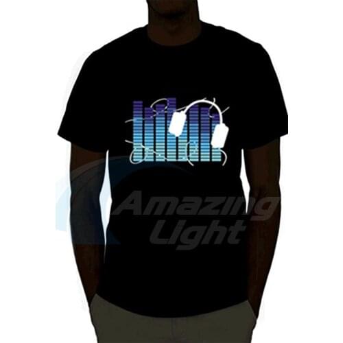 Blue headphone Music Activated EL Tshirt Cold light sound activated Equalizer LED T-Shirt for Bar Rock Disco with DC3V inverter
