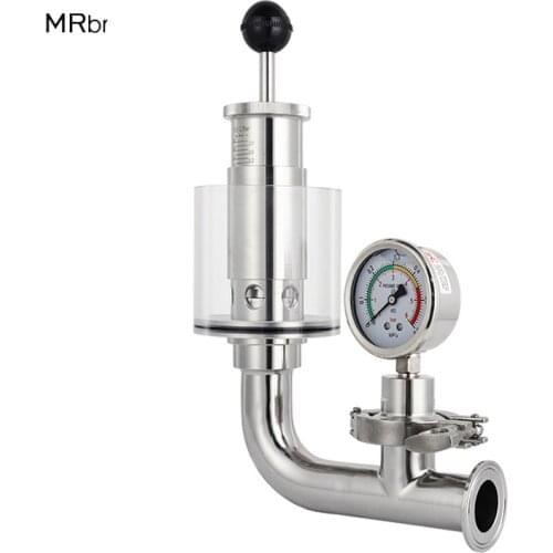 SS Sanitary Pressure Release Valve With Pressure Gauge 1.5" Tri Clamp,Adjustable Fermenter Air Release Bunging Pressure Device