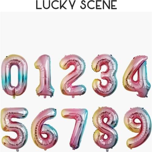 42" Rainbow Gradient Foil Birthday Number Balloon Large Foil Mylar Big Number for Birthday Party Supplies Decoration S00757