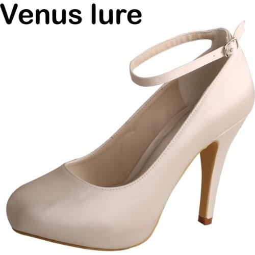 23 Colors Ankle Strap Wedding Party Shoes for Women with Heels Ivory