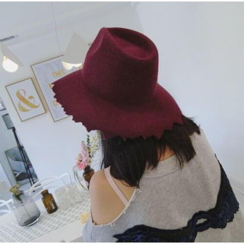 LongBaiLi Winter Trendy Black Women Wool Felt Fedora Hat Free shipping PWSV034