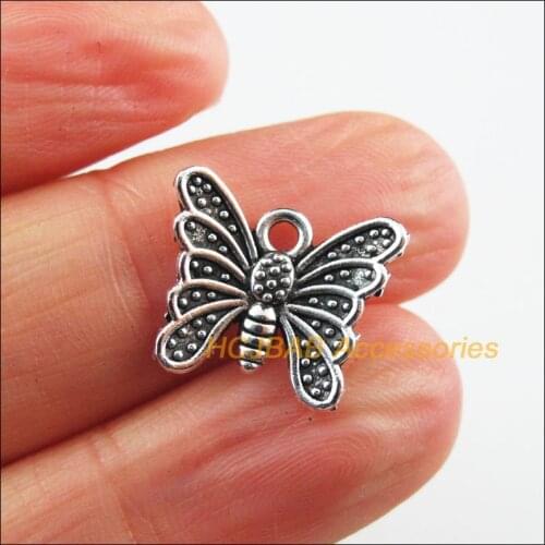 30 New Butterfly Charms Tibetan Silver Tone Animal Pendants 13.5x15.5mm