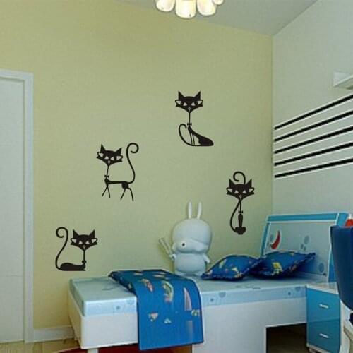 4 Black Fashion Wall Stickers Cat stickers Living Room Decor Tv Wall Decor Nursery Bedroom Vinyl Decor Home Decor