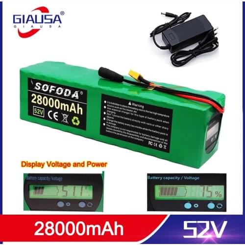 52V 28AH Electric Bike Battery 30A BMS Lithium Battery Pack 52 Volt with Ebike Battery XT60 plug with Capacity Indicator