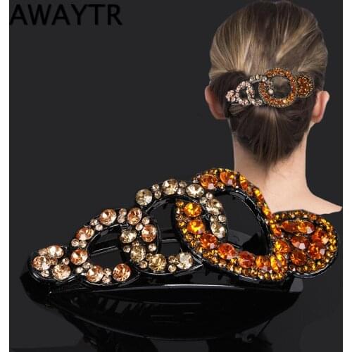 AWAYTR Korean Duckbill Claw Large Geometric Hollow Crystal Rhinestone Hairpin Hairwear Hair Claws Clips Women Hair Accessories