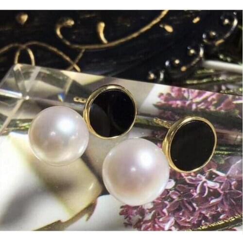Free shipping charming 10-11mm SouthSea dangle White black pearl earring 18k