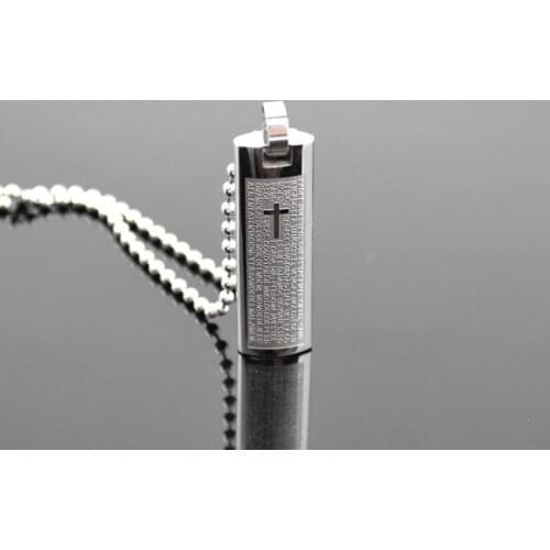 Bible Cross silver color Square 316L Stainless Steel pendant necklaces men Never fade jewelry wholesale