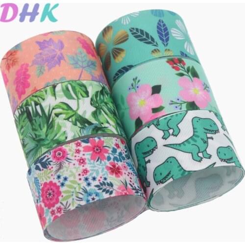 DHK 1.5'' 5yards flower leaf dinosaur Printed Grosgrain Ribbon Accessory bows Headwear Decoration DIY Wholesale 38mm E1866