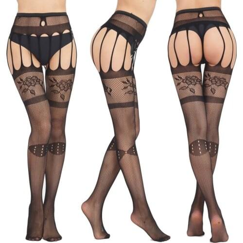 Hot Sale Erotic Stockings With Garter Belt For Women Fishnet Pantyhose Plus Size Thigh High Socks Sexy Lingerie