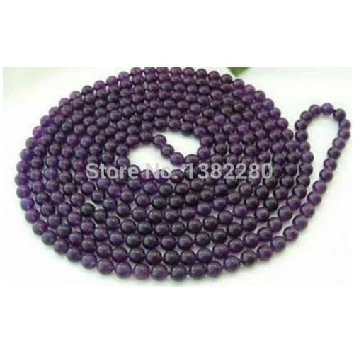 Hot Sale 8mm Purple Crystal Bead Round Chalcedony Long Necklace DIY Womens Fashion Jewelry 50 "
