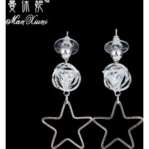 Manxiuni Trendy Earrings For women Summer Star style Silver plated women Jewelry Cubic Zirconia Long Earrings Brincos
