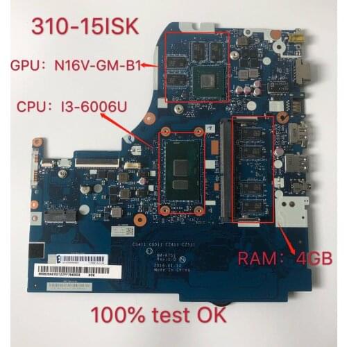 For Lenovo 310-15ISK Mainboard Motherboard CPU I3-6006U GT920MX 4G-RAM CG411 CG511 NM-A751 100% Test Ok