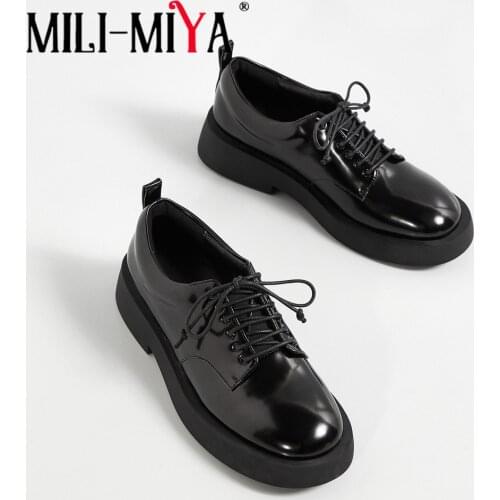 MILI-Miya New Arrival Women Cow Leather Flats Lace Up Round Toe Comfortable Street Spring Autumn Shoes Size 34-40 For Ladies