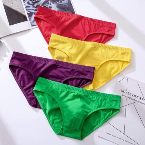Mens Briefs Pure Cotton Pure Color Adult Breathable Low Waist Pants Sexy Lingerie Gay Underwear Mens Cotton Underwear