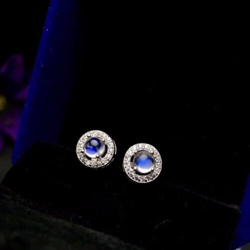 Natural blue moonstone stud earrings, 925 silver, clean stones, beautiful colors, ladies earrings