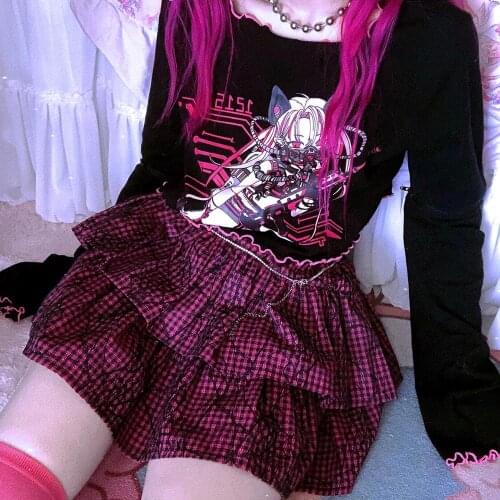 New Autumn Gothic Harajuku Cobweb Cake Skirts Fashion Sweet Girl Punk Lace Splicing High Waist Mini Kawaii Short Skirts Girls