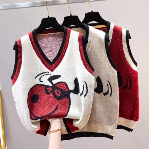 2021 Autumn Winter Woman Knitted Vest Female V-neck Loose Sweater Sleeveless Vests Ladies Loose Outwear Print Sweater Tops H693
