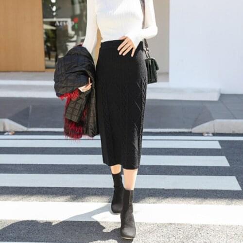 2021 Autumn Winter New Arrival Elegant Retro A-Line Mid-Length High-Waist Skirt Corduroy Sheath Knitted Fashion Vintage